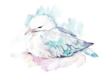 Poster - A colorful watercolor painting of a bird perched on a rocky outcropping