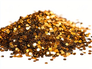 Poster - Sparkling Golden Glitter Pile Shimmering Under Bright Light Background