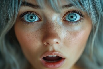 Poster - Close-up of a person's face with striking blue eyes