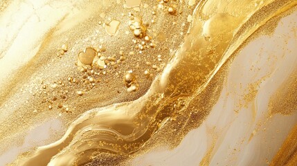 Poster - Elegant gold paint splashes creating a dynamic texture on canvas. Generative AI