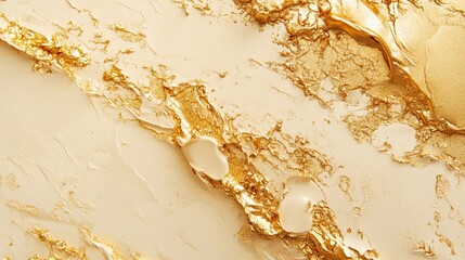 Poster - Gold paint splashes create a textured surface on a light background. Generative AI