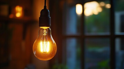 Poster - Illuminating lamp enhances modern interior with warm ambiance at dusk. Generative AI