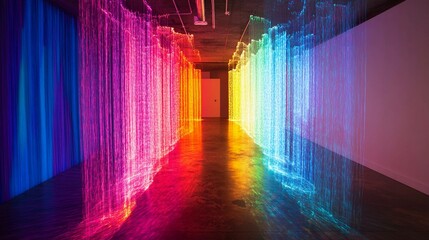 Poster - Colorful light display creates vibrant atmosphere in urban space. Generative AI