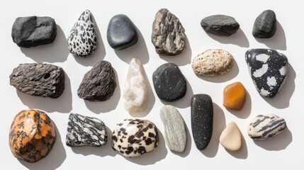 Poster - assorted natural stones and pebbles on white background for design