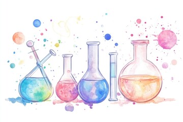Poster - A collection of laboratory flasks filled with various liquids for scientific experiments