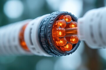 Poster - A close-up of a cable with bright orange lights
