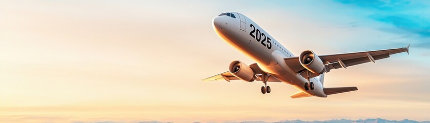 Wall Mural - A commercial airplane ascends against a colorful sunset, symbolizing travel and adventure in the sky.