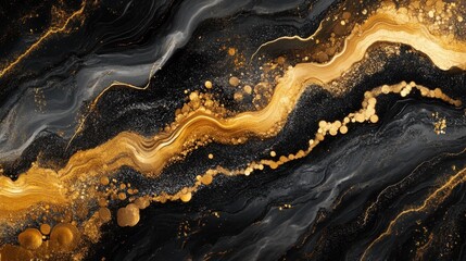 Poster - Luxurious Black and Gold Abstract Background with Fluid Patterns