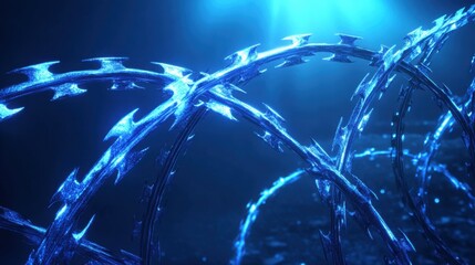 Poster - Abstract Blue Barbed Wire Texture with Light Reflection Effects
