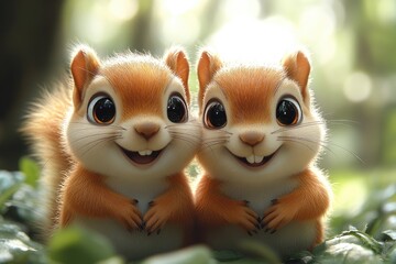 Poster - Two squirrels sitting side by side, possibly friends or partners