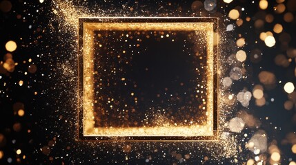Poster - shimmering gold glitter frame on a dark background with bokeh effects