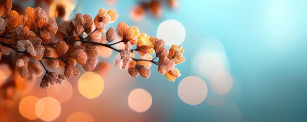 Sticker - Oak tree abstract background idea. A close-up view of delicate blossoms with a soft, colorful bokeh background.