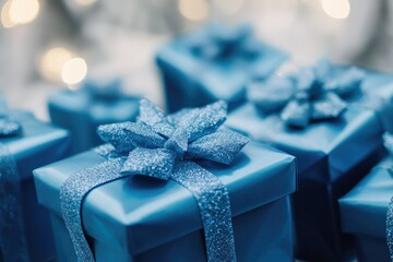 Aufkleber - Close-up view of a bunch of blue gift boxes