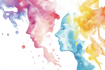 Poster - A colorful image of two females with their faces decorated with watercolor designs