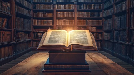 Aufkleber - Antique Open Book in a Grand Library with Warm Light