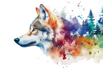 Poster - A watercolor painting of a wolf in a forest setting, suitable for use as a decorative image or illustration