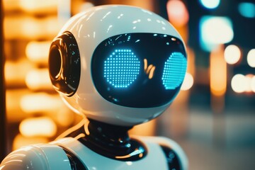 Poster - close-up view of a robot's face with illuminated features