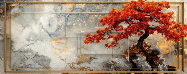 Wall Mural - Maple tree abstract background concept. A stunning red tree against an abstract background, showcasing nature's beauty.