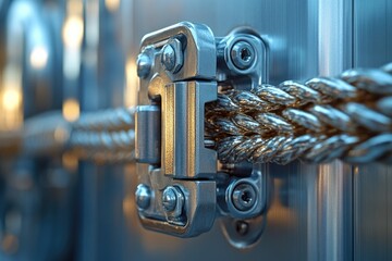 Poster - A close-up shot of a metal door with a rope attached, great for use in scenes where locking or unlocking is important
