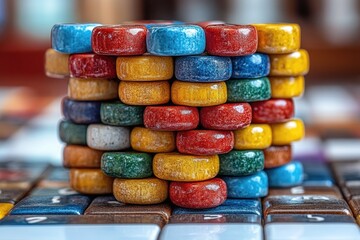 Poster - Colorful wooden beads sit atop a computer keyboard, ready for creative use