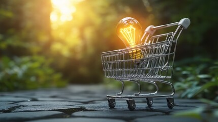 Poster - Light Bulb Inside Shopping Cart Symbolizing Innovative Ideas