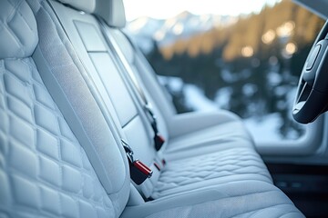 Poster - A close-up view of a car seat with details on the upholstery and stitching