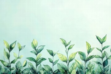 Wall Mural - vibrant green leaves against a soft pastel background, serene and refreshing atmosphere.