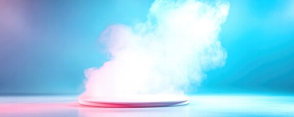 Wall Mural - Vapor effect, colorful mist on a platform, isolated on white background.