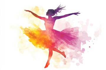 Aufkleber - A watercolor painting of a woman wearing a colorful tutu skirt