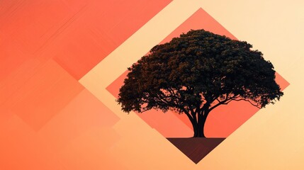 Poster - Mahogany tree abstract background idea. A silhouette of a tree against a vibrant, colorful background.