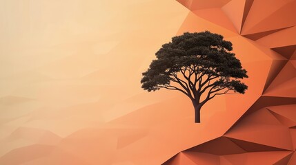 Poster - Mahogany tree abstract background idea. A solitary tree silhouette against a soft, abstract orange background.