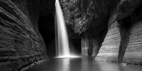 Aufkleber - A serene black and white image of a waterfall