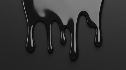 Poster - A close-up of black liquid dripping on a dark surface, showcasing its glossy texture and fluid movement.