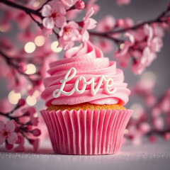 Canvas Print -  pink cupcake for valentines day