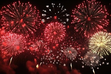 Poster - Fireworks exploding in the night sky, colorful and vibrant