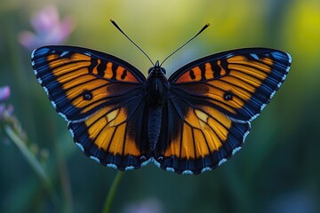 Poster - A close-up view of a colorful butterfly sitting on a bright flower