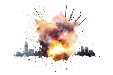Aufkleber - Explosion with cityscape in background, destruction and chaos