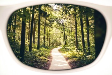 Poster - A view of a forest path from the perspective of someone wearing a pair of sunglasses