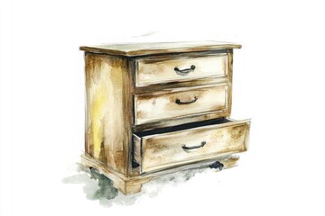 Poster - A beautiful watercolor illustration of a traditional dresser with multiple drawers, perfect for use in home decor or design projects