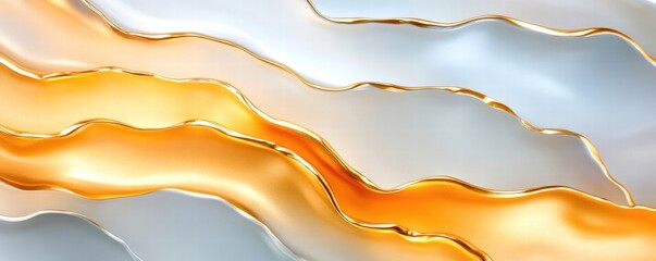 Wall Mural - Fluid gold and silver wave abstract design, white isolated background