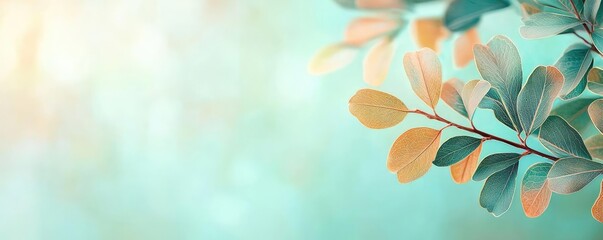 Poster - Oak tree abstract background idea. A serene close-up of vibrant leaves against a soft, blurred background.
