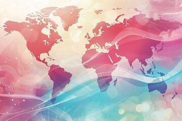 Poster - Colorful world map with a pink and blue background