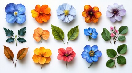 Aufkleber - A variety of colorful flowers arranged on a white surface