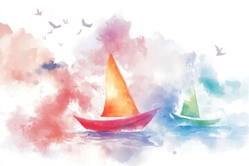 Poster - Two boats float on the surface of a peaceful lake, great for a serene atmosphere