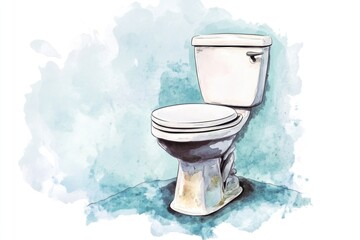 Poster - A watercolor illustration of a toilet in a bathroom setting, great for use in interior design or architecture projects