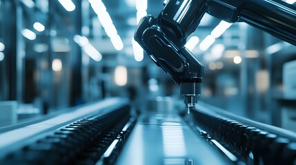 Poster - Robotic Arm Precisely Assembling Products On Conveyor Belt