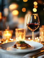 Poster - Luxurious gourmet dining experience featuring fine wine and elegant setting for an intimate evening gathering. Generative AI