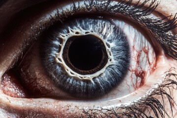 Poster - Close-up shot of an individual's eye with visible bloodstains