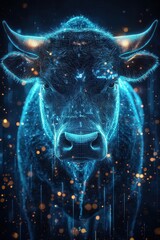 Poster - Futuristic bull with digital neon style representing technology and finance
