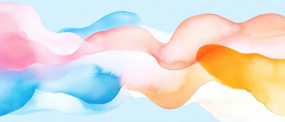 Wall Mural - Colorful abstract waves with soft pastel tones on a light blue background.